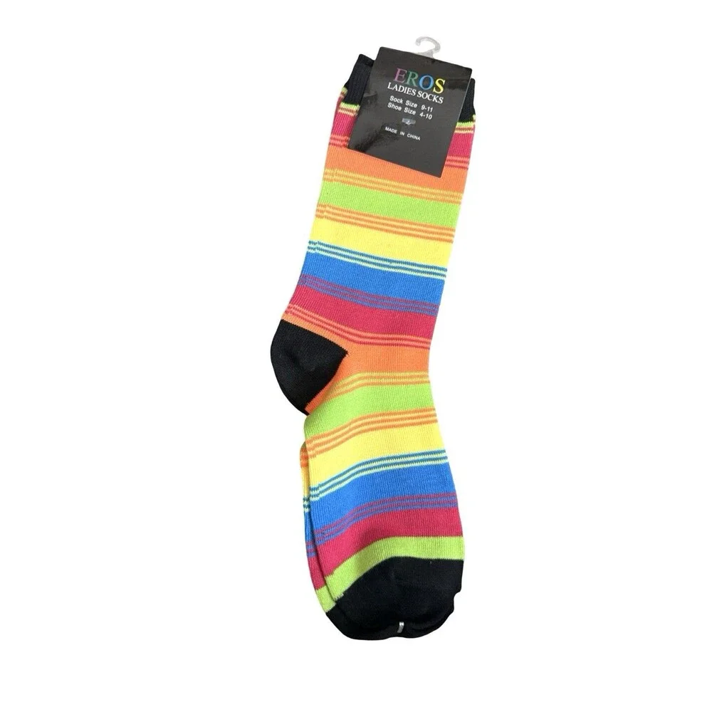 Eros Womens Colorful Crew Socks 6 Pairs Neon Argyle Leopard Zebra Size 9-11 New
